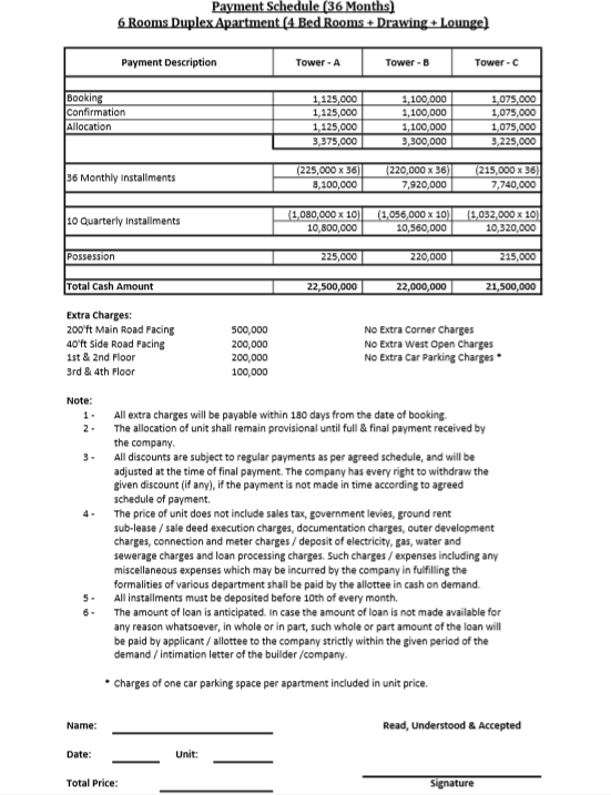 Ibrahim Heaven - Payment Schedule