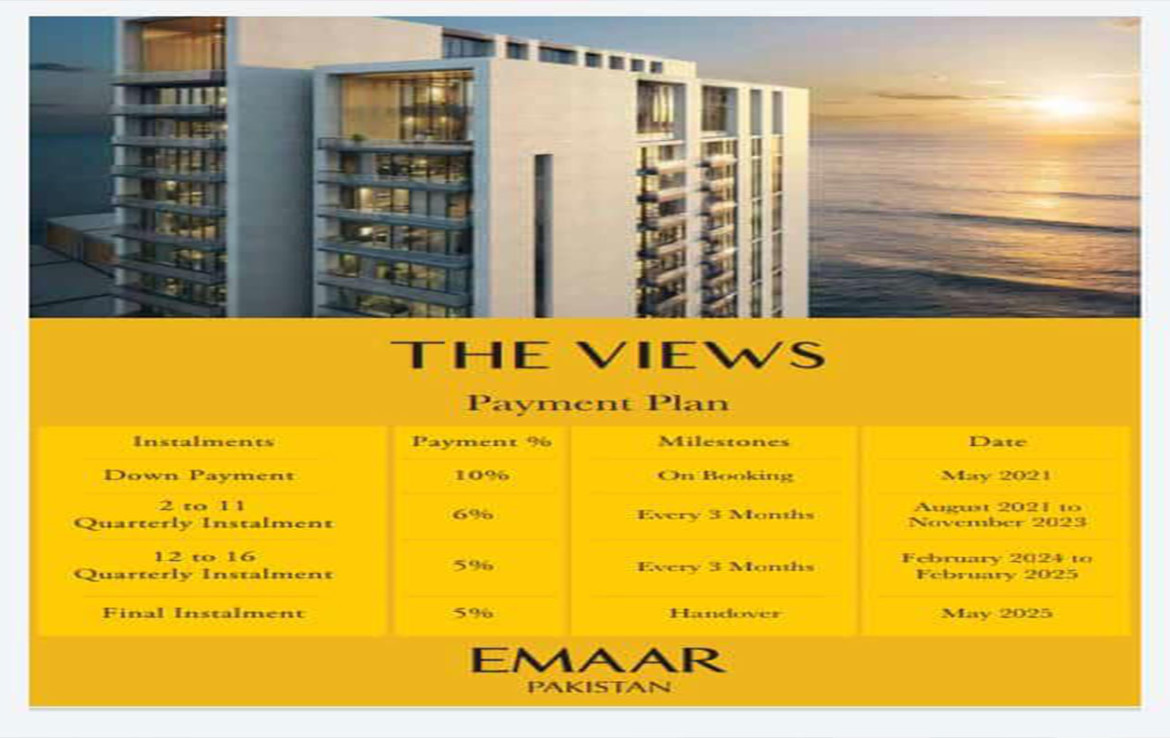 THE VIEWS PAYMENT PLAN EMAAR PAKISTAN